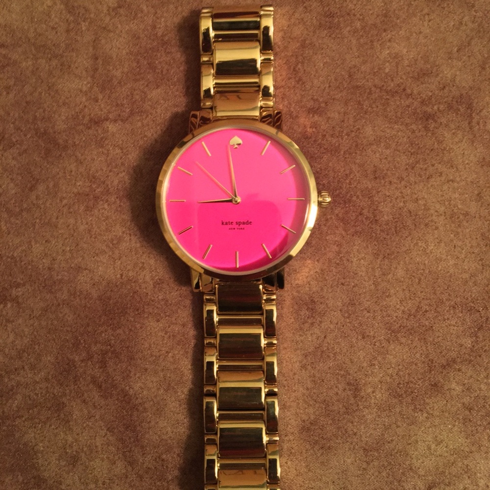 KATE SPADE NY PRE-LOVED AUTHENTIC 12K GOLD-PLATED HOT PINK FACE DESIGN WATCH